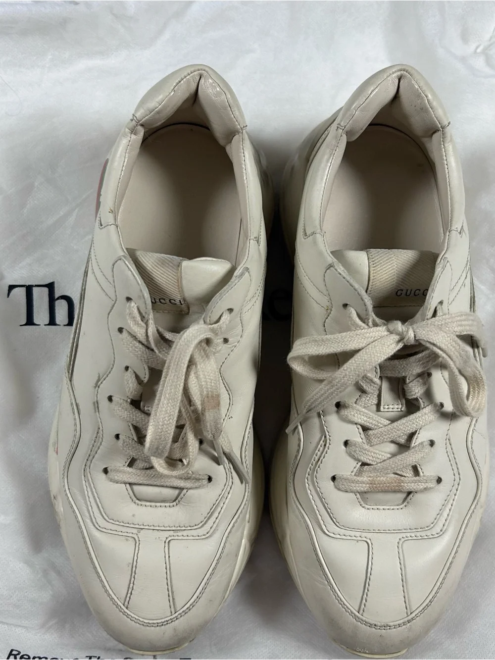 Gucci Rhyton Web Vintage Logo Beige Ivory Mens Leather Sneakers - 10US 40EU